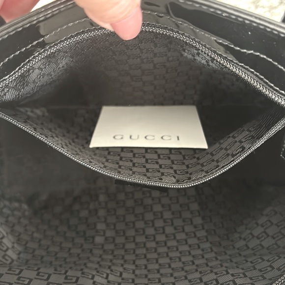 Gucci Sherry Line Black & White Patent Leather Canvas Shoulder Tote - Picture 15 of 16